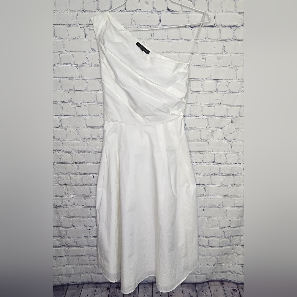 NWT Banana Republic One Shoulder White Pleat Top Tie Back Dress 8